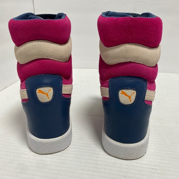 Puma Sky Hidden Wedge High Top Sneakers Pink Navy Women 8 Streetwear Color Block - Picture 7 of 12